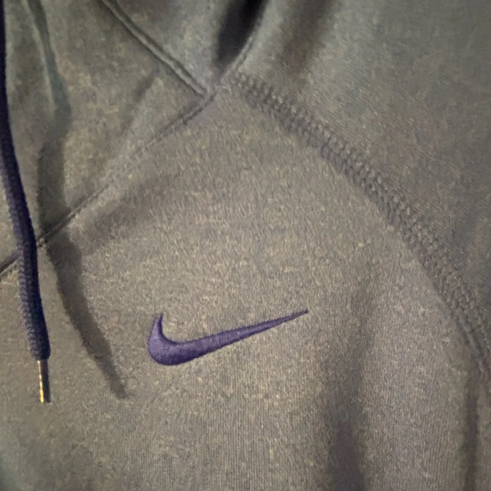 NIKE DRI-FIT Women's L Hoodie‎ Sweatshirt Blue Scuba Neck Thumbholes pockets